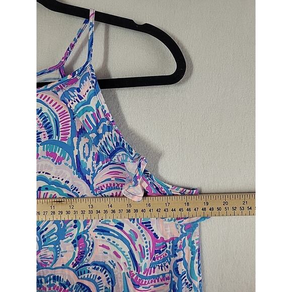 Lilly Pulitzer Billie Ruffle Shift Dress M Blue Happy As A Clam Halter Pima Cott - Picture 5 of 11